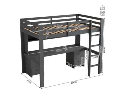 Hoogslaper 90 X 200 Cm Met Bureau, Boekenkast, Lades En Ladder, Mdf Hout, Grijs-Vente-unique Hot