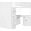 Hoogslaper 90 X 200 Cm Met Bureau, Opbergplanken, Lades En Ladder, Mdf-Hout, Wit-Vente-unique Online