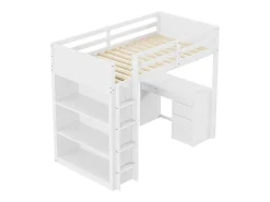 Hoogslaper 90 X 200 Cm Met Bureau, Opbergplanken, Lades En Ladder, Mdf-Hout, Wit-Vente-unique Online