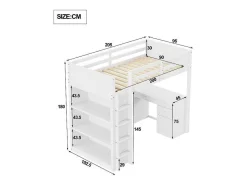 Hoogslaper 90 X 200 Cm Met Bureau, Opbergplanken, Lades En Ladder, Mdf-Hout, Wit-Vente-unique Online