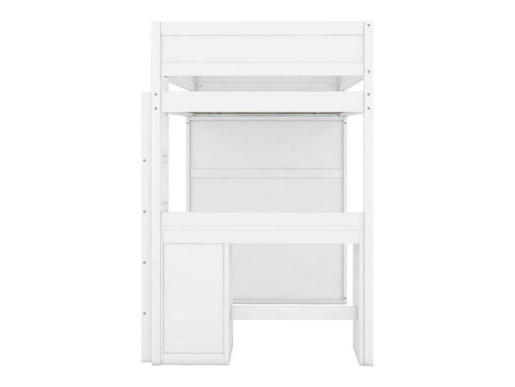 Hoogslaper 90 X 200 Cm Met Bureau + 2 Laden - Kledingkast Met Schuifdeur - Mdf Hout - Wit-Vente-unique Clearance