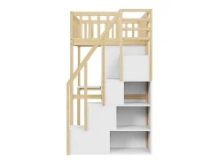 Hoogslaper 90 X 200 Cm Met Grote Kledingkast, Bureau, Boekenkast, Trap En Lades, Alles-In-Een, Mdf Hout, Wit + Eiken-Vente-unique Best