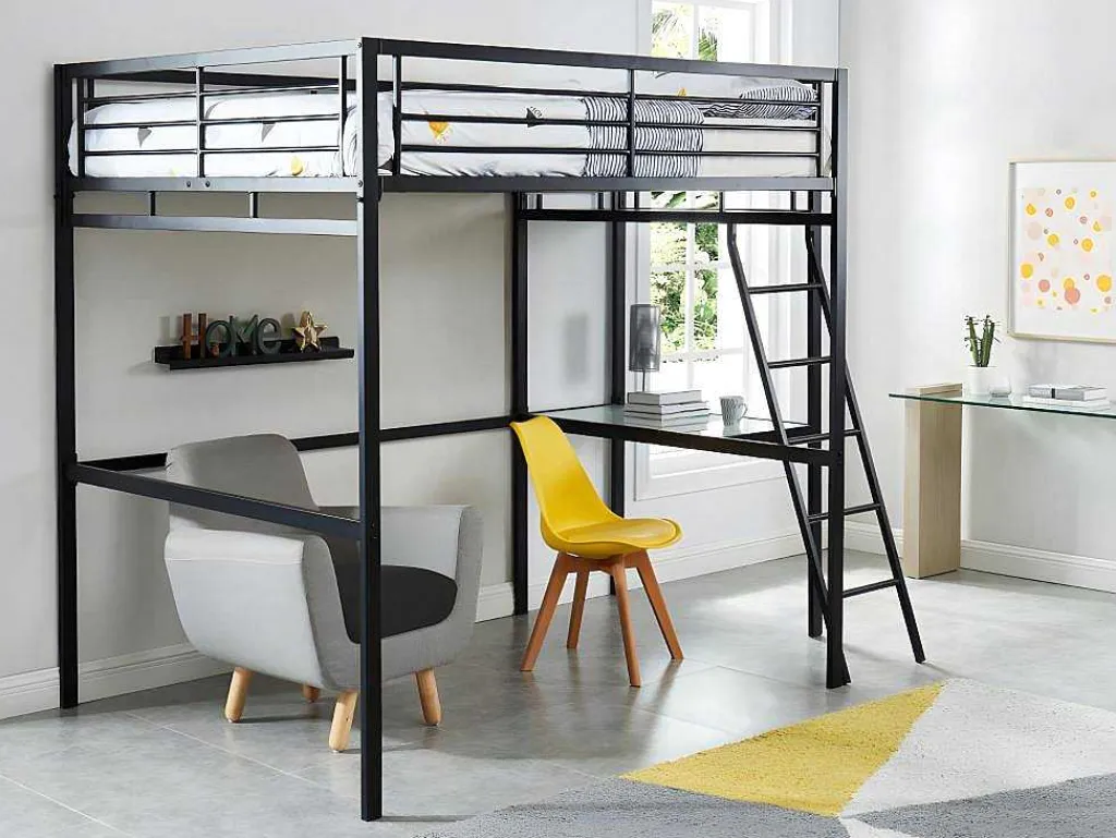 Hoogslaper Casual - Met Bureau - Kleur: Antraciet - Inclusief Matras 140 X 190 Cm-Vente-unique Outlet
