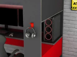 Hoogslaper Gamer Noah Met Bureau En Opbergruimtes - 90 X 200 Cm - Met Led'S - Antraciet En Rood-Vente-unique Hot
