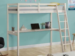 Hoogslaper Gedeon Ii - 90 X 190 Cm - Met Bureau - Massief Grenen - Gebleekt + Matras-Vente-unique New