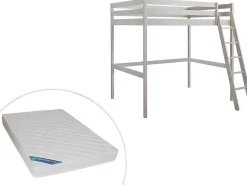 Hoogslaper Gedeon Ii - 140 X 190 Cm - Massief Grenen - Gebleekt + Matras-Vente-unique Discount