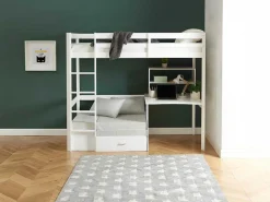 Hoogslaper Goliath Ii Met Bureau, Bedbank En Opbergruimte - 90 X 200 Cm - Massief Grenen - Gebleekt-Vente-unique Best
