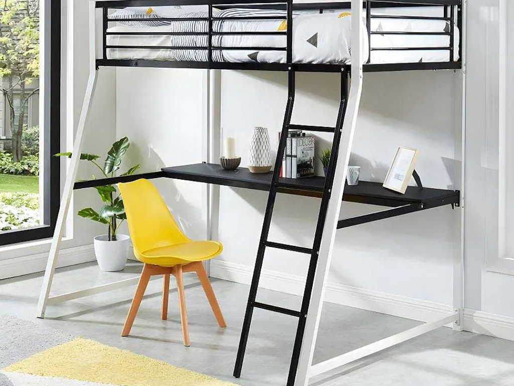 Hoogslaper Malicia - 90 X 190 Cm - Met Hoekbureau - Zwart En Wit + Matras-Vente-unique Outlet