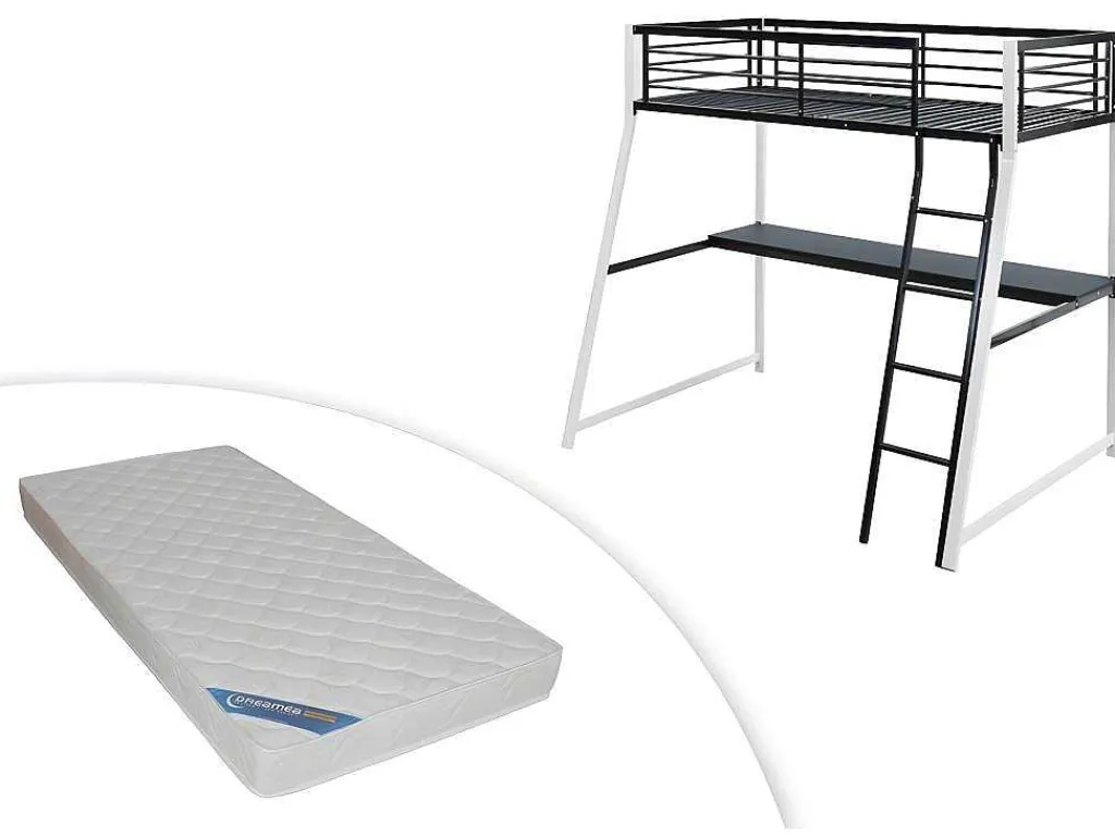 Hoogslaper Malicia - 90 X 190 Cm - Met Hoekbureau - Zwart En Wit + Matras-Vente-unique Outlet