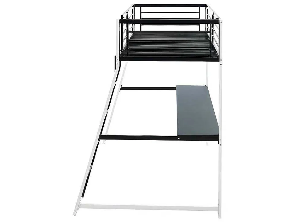 Hoogslaper Malicia - Bed 90 X 190 Cm - Ingebouwd Bureau - Zwart En Wit-Vente-unique