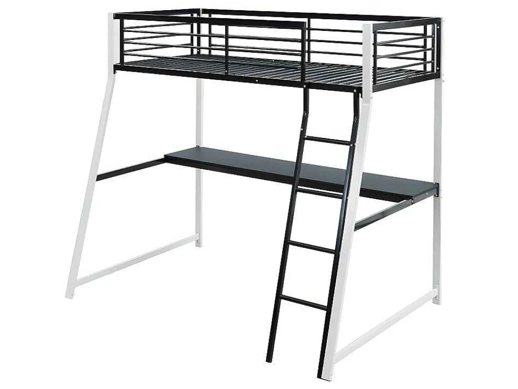 Hoogslaper Malicia - Bed 90 X 190 Cm - Ingebouwd Bureau - Zwart En Wit-Vente-unique