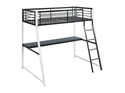 Hoogslaper Malicia - Bed 90 X 190 Cm - Ingebouwd Bureau - Zwart En Wit-Vente-unique