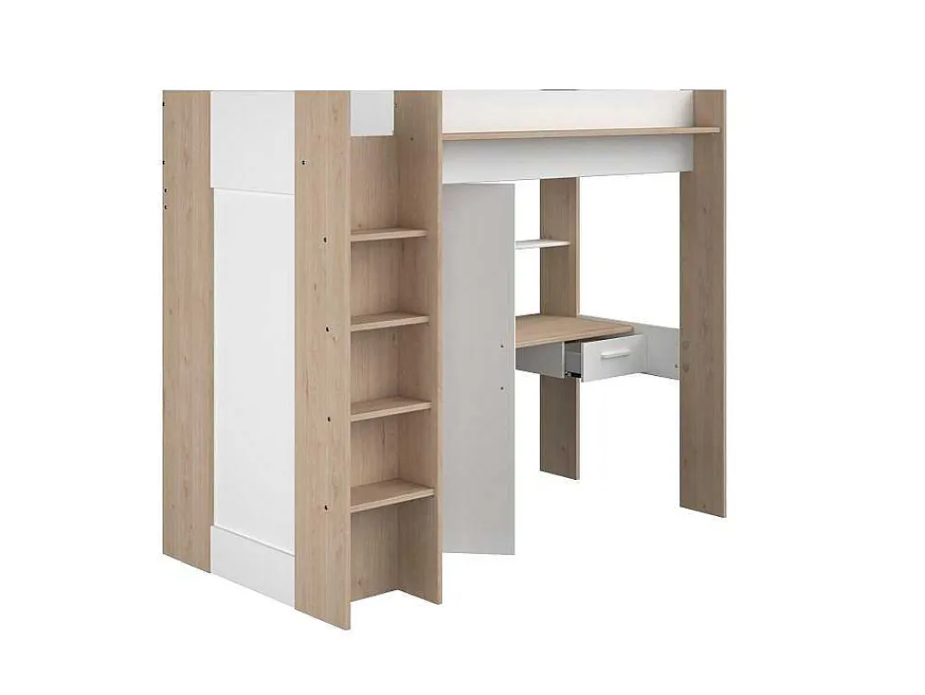 Hoogslaper Met Bureau En Kast - 90 X 200 Cm - Wit En Naturel - Auckland-Vente-unique Sale