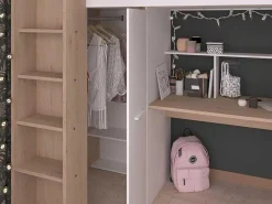 Hoogslaper Met Bureau En Kast - 90 X 200 Cm - Wit En Naturel - Auckland-Vente-unique Sale