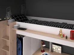 Hoogslaper Met Bureau En Kast - 90 X 200 Cm - Wit En Naturel - Auckland-Vente-unique Sale