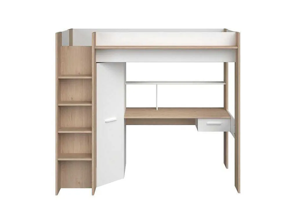 Hoogslaper Met Bureau En Kast - 90 X 200 Cm - Wit En Naturel - Auckland-Vente-unique Sale