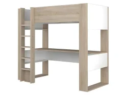Hoogslaper Met Bureau En Opbergruimte - 90 X 200 Cm - Eik En Wit + Matras - Noah Ii-Vente-unique Hot