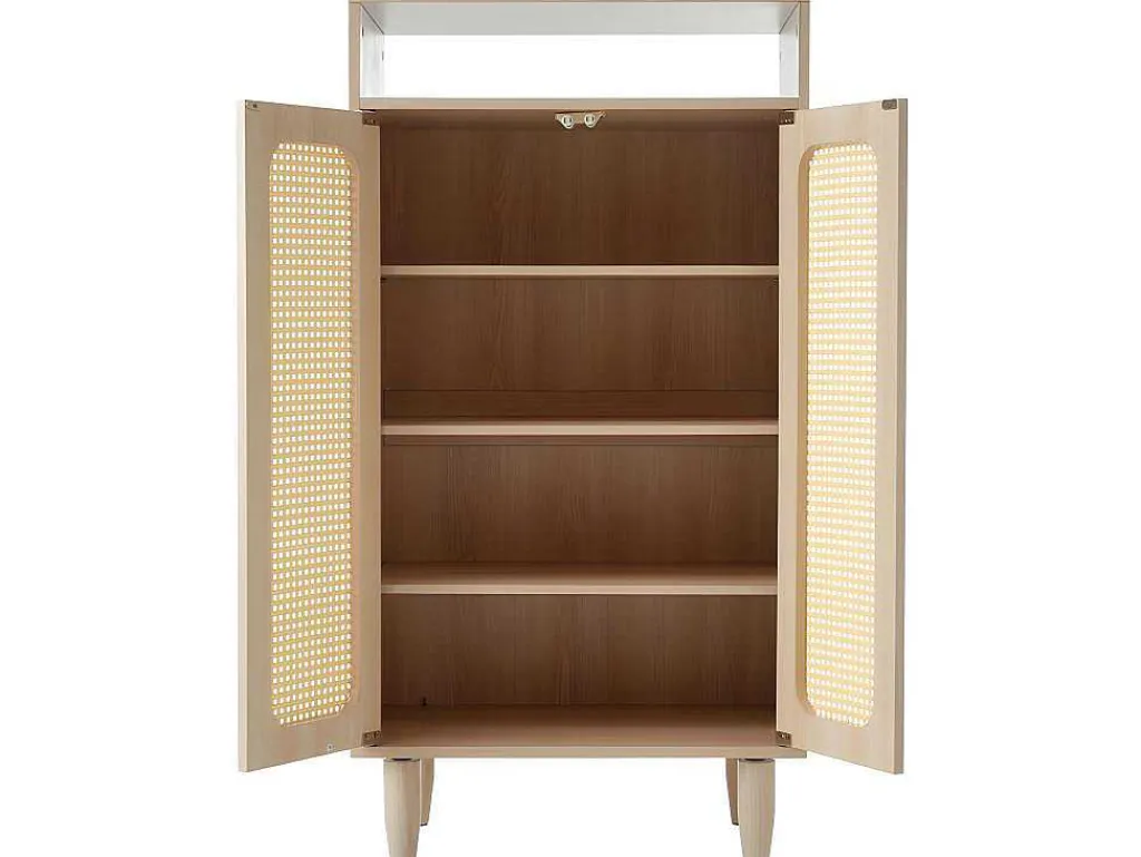 Houten Schoenenkast - 2 Rotan Deuren En 3 Verstelbare Interne Planken - Naturel-ModernLuxe Hot