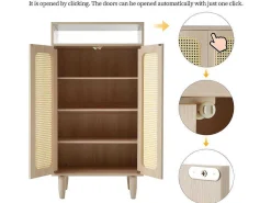 Houten Schoenenkast - 2 Rotan Deuren En 3 Verstelbare Interne Planken - Naturel-ModernLuxe Hot