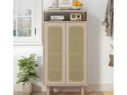 Houten Schoenenkast - 2 Rotan Deuren En 3 Verstelbare Interne Planken - Naturel-ModernLuxe Hot