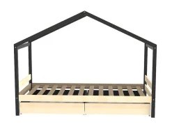 Hutbed Elfia - 2 Laden - 90 X 190 Cm - Massief Grenen - Naturel En Zwart-Vente-unique