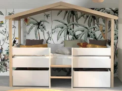 Hutbed Sarosi Met Laden - 90 X 190 Cm - Linden - Wit En Eiken-Vente-unique