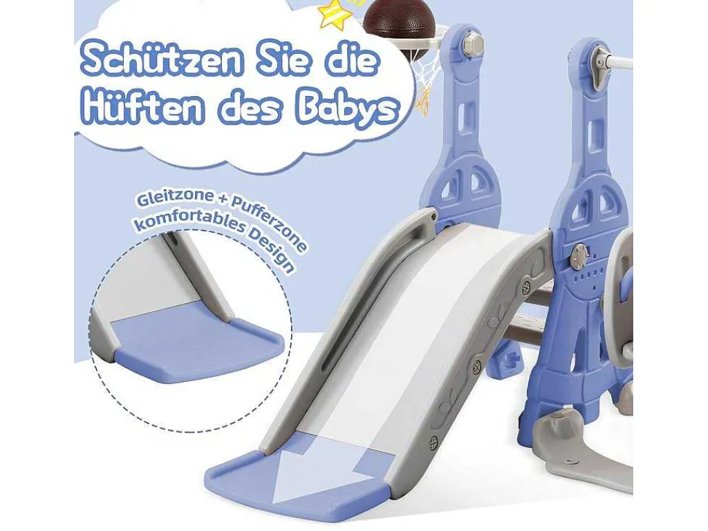 4-In-1 Glijbaan Met Schommel En Basketbalstandaard Voor Kinderen, Klimladder, Voor Binnen En Buiten, Blauw-Vente-unique Best