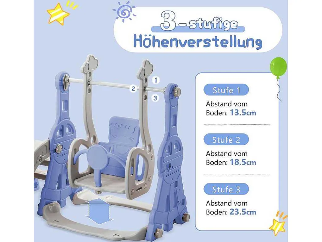 4-In-1 Glijbaan Met Schommel En Basketbalstandaard Voor Kinderen, Klimladder, Voor Binnen En Buiten, Blauw-Vente-unique Best