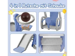 4-In-1 Glijbaan Met Schommel En Basketbalstandaard Voor Kinderen, Klimladder, Voor Binnen En Buiten, Blauw-Vente-unique Best