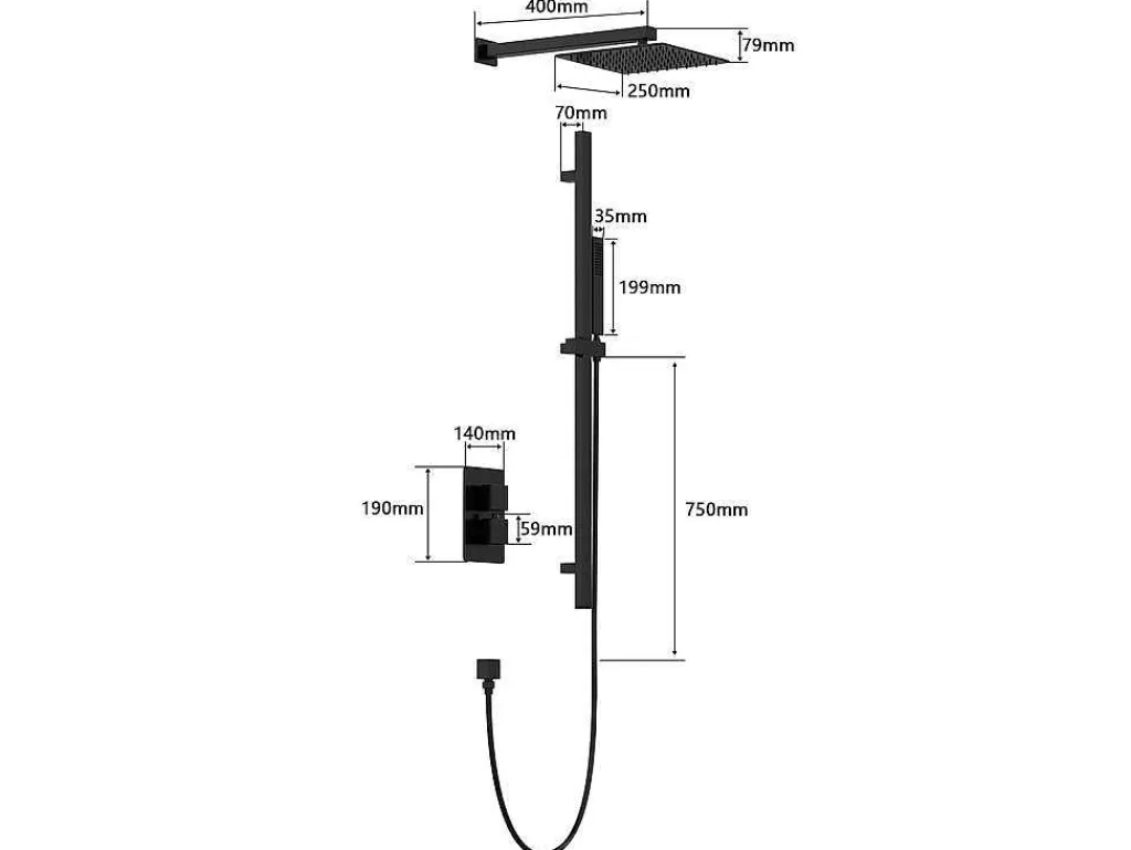 Inbouwdoucheset Met Thermostatische Mengkraan En Verstelbare Wandhouder - Mat Zwart - Terek-Shower & Design New
