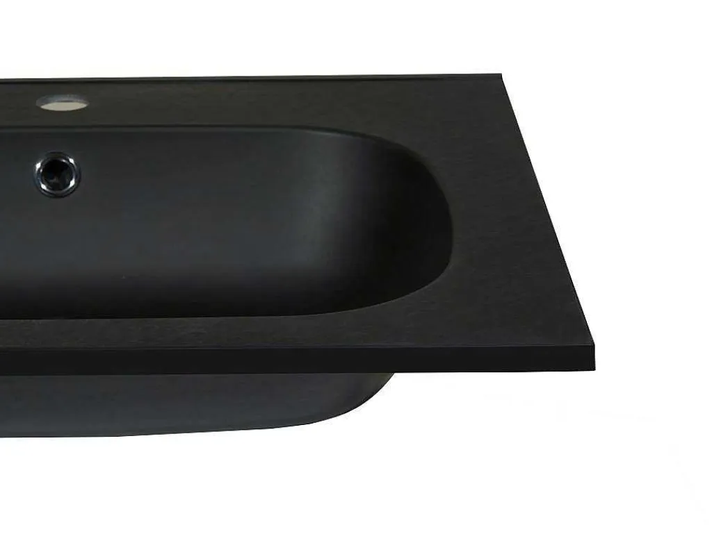 Inbouwwastafel In Hars Met Steenlook - Zwart - L60 X B46 Cm - Okiwa-Shower & Design Discount