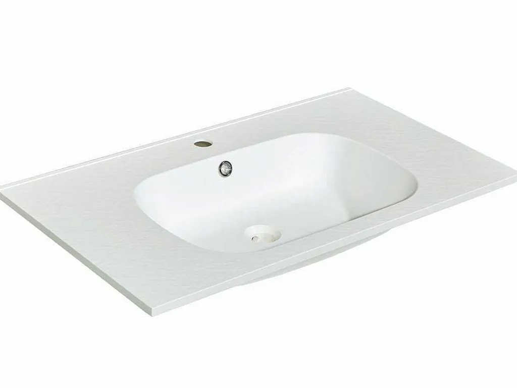 Inbouwwastafel In Hars Met Steenlook - Wit - L80 X B46 Cm - Okiwa-Shower & Design Best