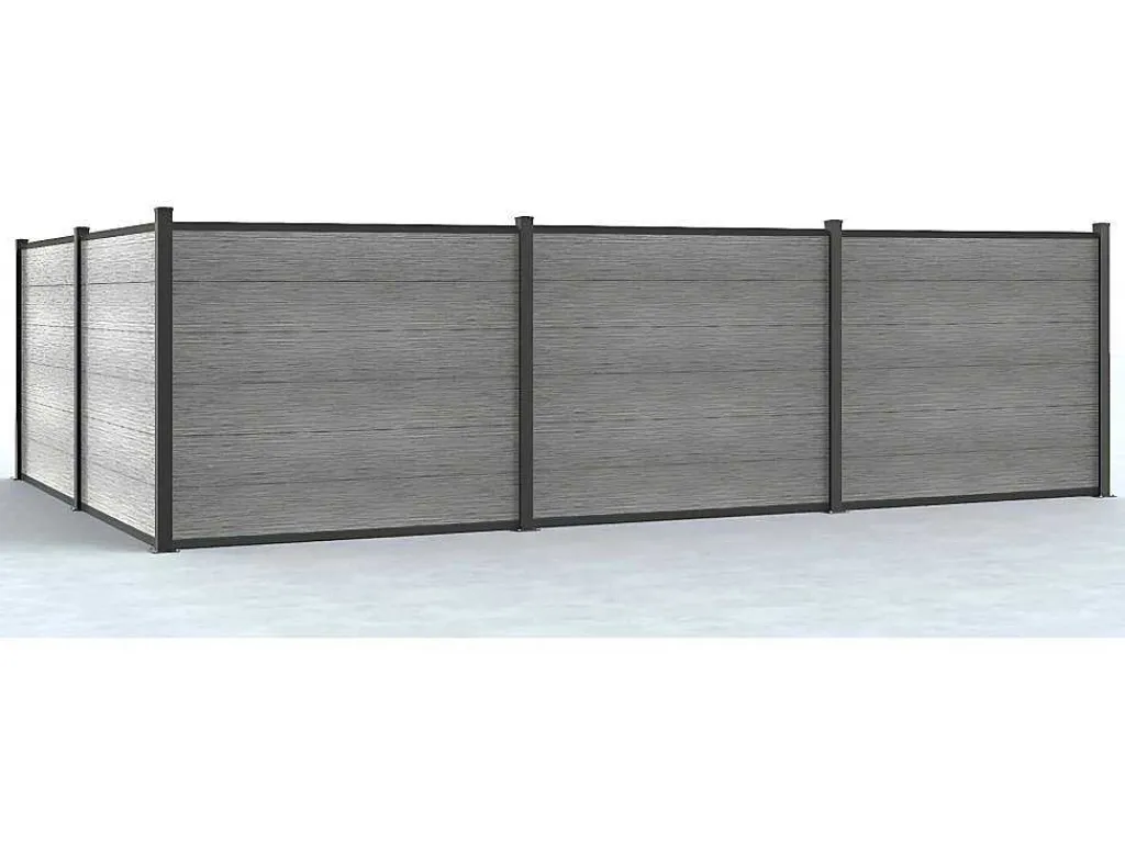 Ingraafbare Omheining H156 Cm - Set 6 Composietplaten + 1 Lichtgrijze Paal - Enola-EXPERTLAND Sale