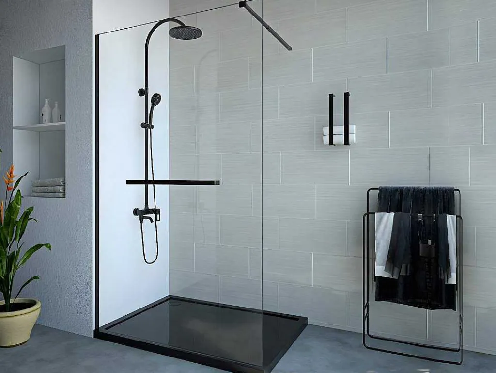 Inloopdouchescherm Met Handdoekhouder - 120 X 200 Cm - Mat Zwart - Gehard Glas - Kristen-Shower & Design New