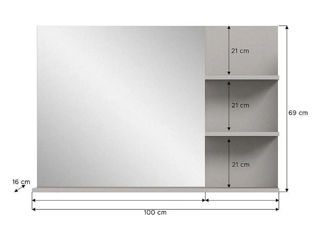 Jaru Spiegel Bad 100Cm 3 Planken Grijs,Zwart.-Vente-unique Clearance