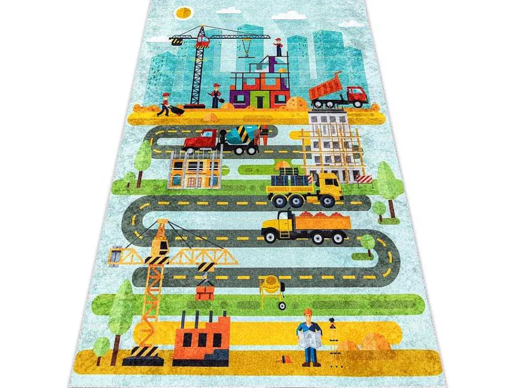Junior 52105.801 Tapijt Wasbaar Bouwplaats Dieren Voor Kinderen Antisl 160X220 Cm-RugsX Outlet