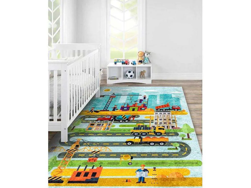 Junior 52105.801 Tapijt Wasbaar Bouwplaats Dieren Voor Kinderen Antisl 160X220 Cm-RugsX Outlet