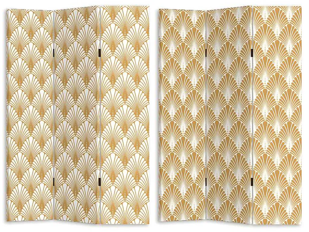 Kamerscherm Met Art-Decoprint 3 Delen Luxor - Mdf - L.120 X H.180 Cm - Goudkleurig-OZAIA Discount