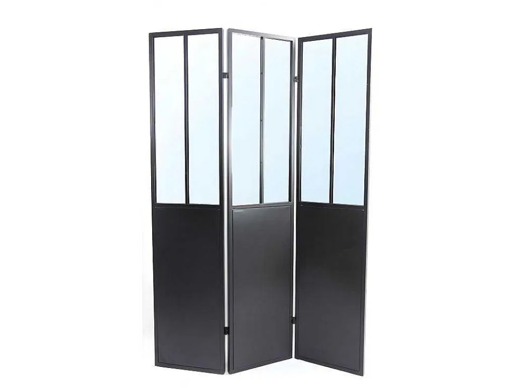 Kamerscherm Met Spiegel Coventry - Industriele Stijl - Metaal - H180Xl122Cm - Zwart-OZAIA Clearance