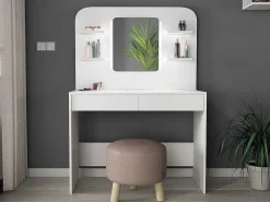 Kaptafel Amalia - Spiegel Met Ledverlichting En Opbergruimtes - Wit-Vente-unique Clearance