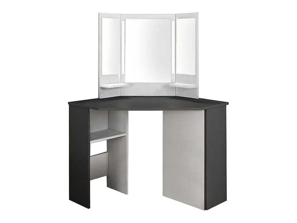 Kaptafel Charlene - Spiegel Met Ledverlichting En Opbergruimtes - Wit En Grijs-Vente-unique Discount