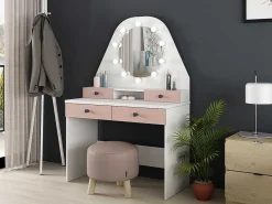 Kaptafel Gabriela - Spiegel Met Ledverlichting En Opbergruimtes - Wit En Roze-Vente-unique Sale