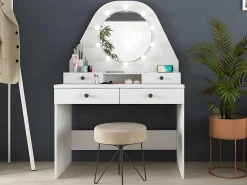 Kaptafel Gabriela - Spiegel Met Ledverlichting En Opbergruimtes - Wit En Roze-Vente-unique Sale