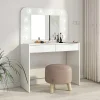 Kaptafel Jospehine - Led-Spiegel En Opbergruimte - Wit-Vente-unique Clearance