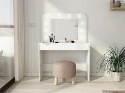 Kaptafel Jospehine - Led-Spiegel En Opbergruimte - Wit-Vente-unique Clearance