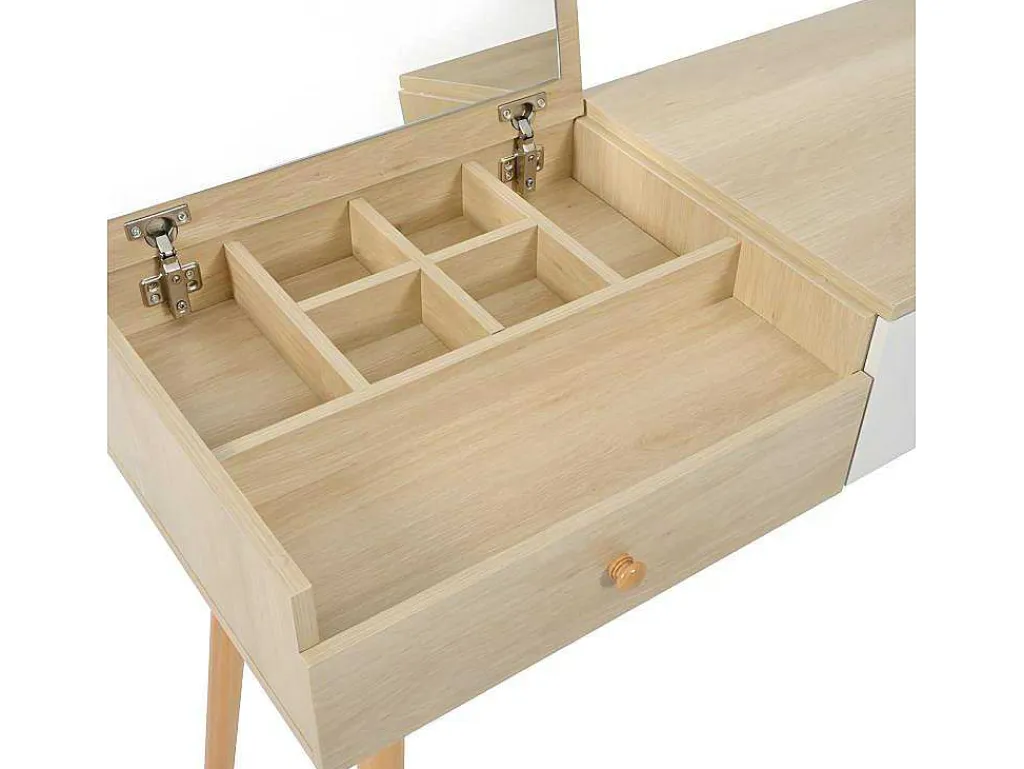 Kaptafel Met Opbergspiegel, 3 Laden, Meerdere Opbergvakken, Grote Opbergcapaciteit - Naturel (Kruk Niet Inbegrepen)-ModernLuxe Online