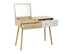 Kaptafel Met Opbergspiegel, 3 Laden, Meerdere Opbergvakken, Grote Opbergcapaciteit - Naturel (Kruk Niet Inbegrepen)-ModernLuxe Online
