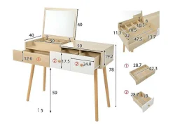 Kaptafel Met Opbergspiegel, 3 Laden, Meerdere Opbergvakken, Grote Opbergcapaciteit - Naturel (Kruk Niet Inbegrepen)-ModernLuxe Online