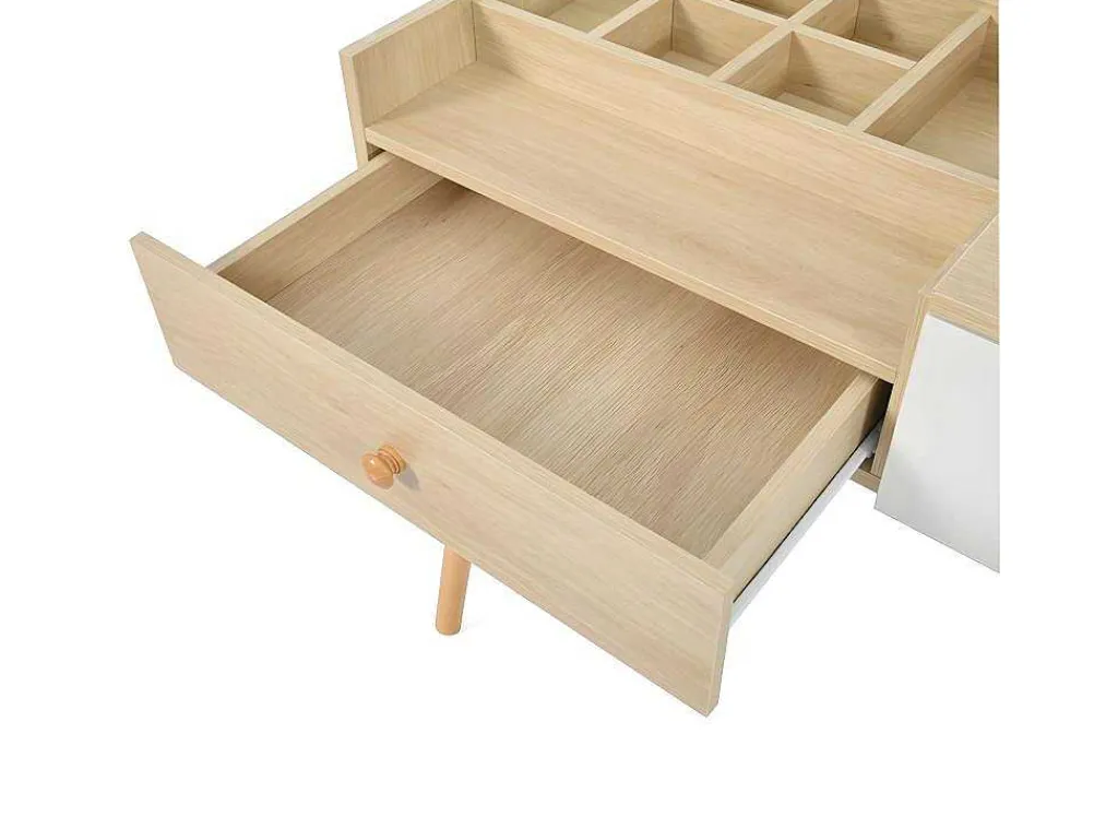 Kaptafel Met Opbergspiegel, 3 Laden, Meerdere Opbergvakken, Grote Opbergcapaciteit - Naturel (Kruk Niet Inbegrepen)-ModernLuxe Online