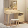 Kaptafel Met Spiegel - 4 Open Vakken En 4 Grote Lades - Naturel (Kruk Niet Inbegrepen)-ModernLuxe Outlet